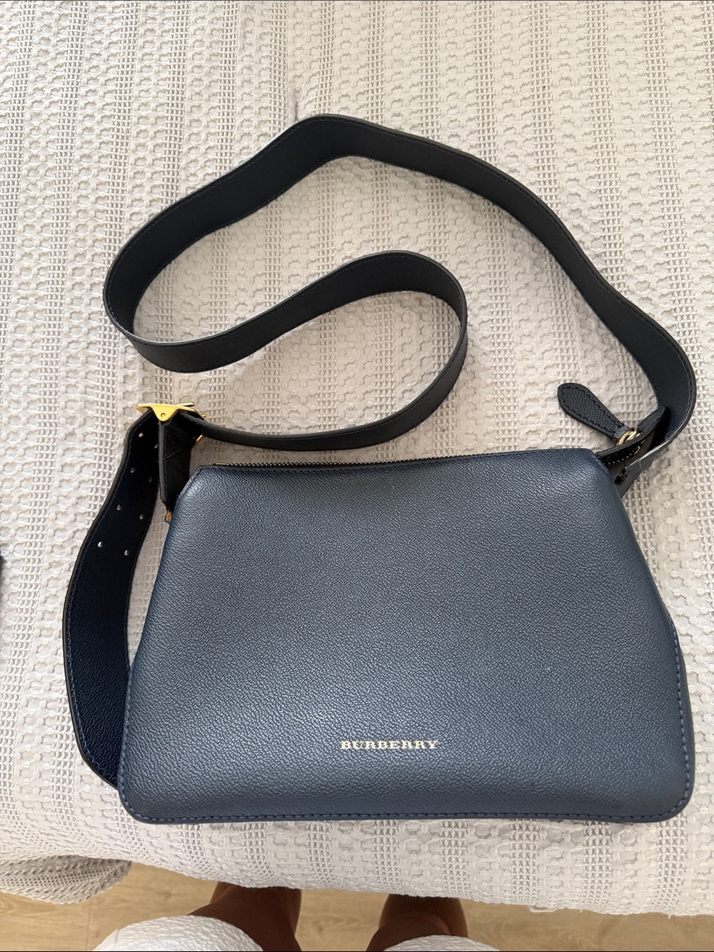 Burberry Navy Blue and Beige Check Zip-Top Pouch